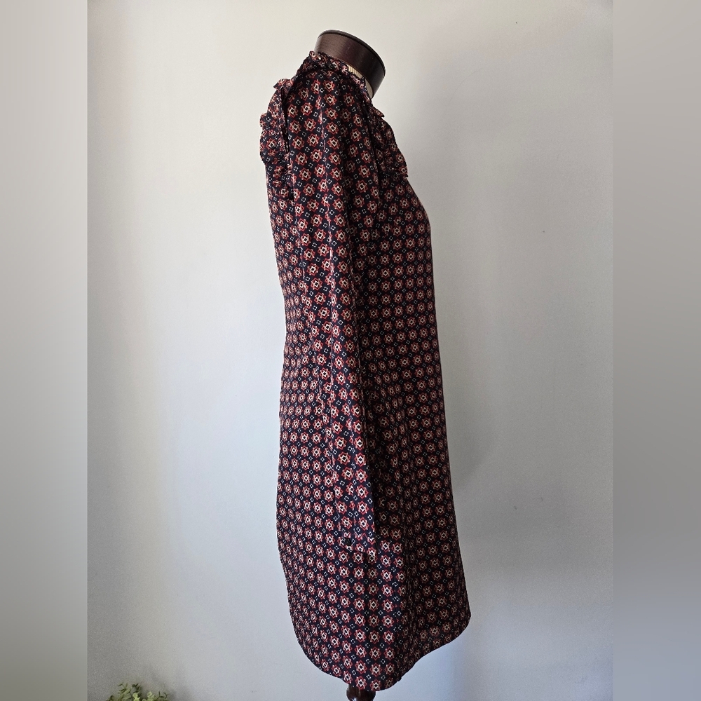 Molly Bracken Lightweight Patterned Long Sleeve Dress. Ruffled Shoulders. Small - Picture 5 of 14